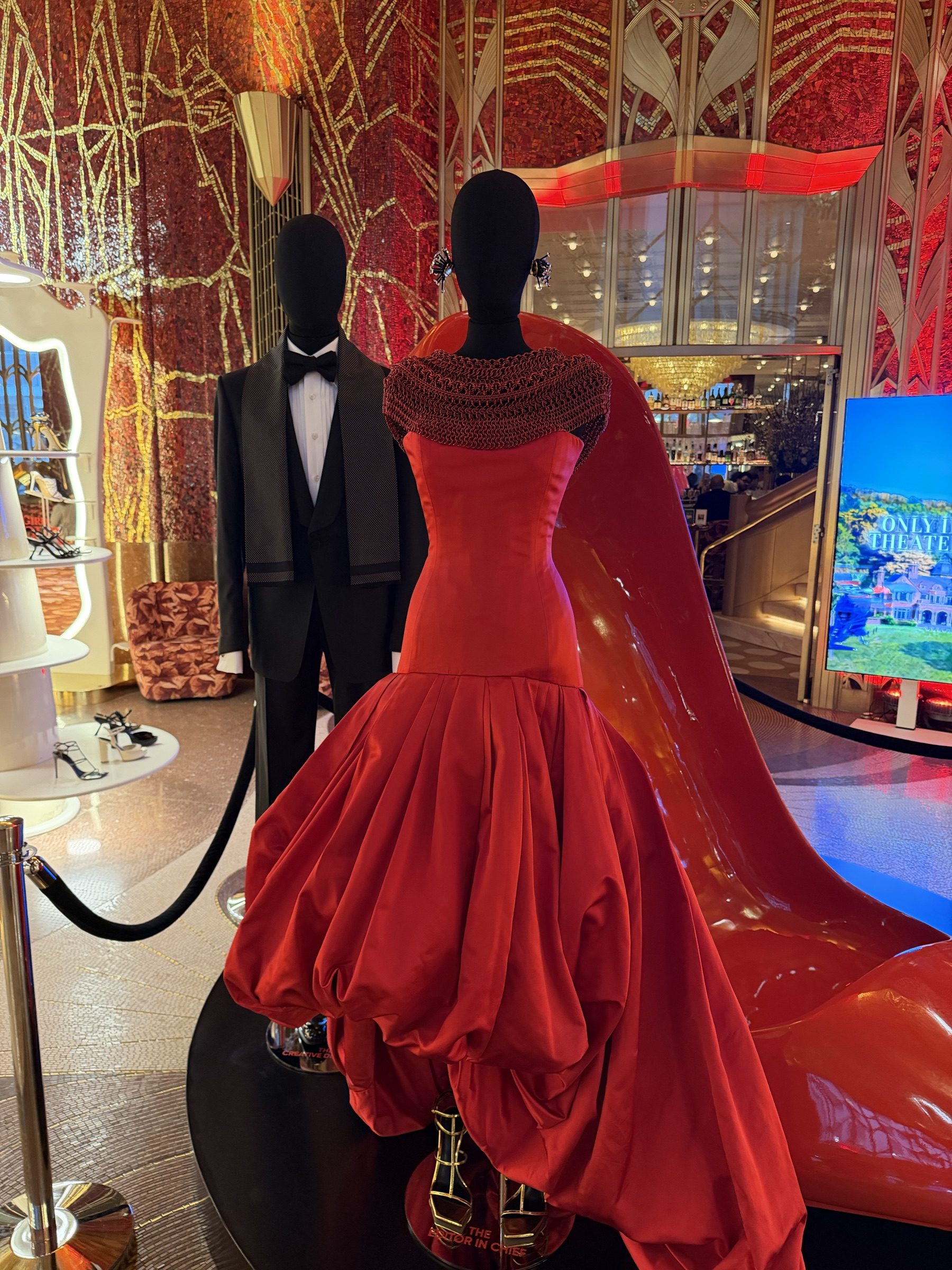Printemps New York interior during The Devil Wears Prada 2 activation featuring the Free Maison Devil Red Hanover Mane displayed in The Red Room at 1 Wall Street.