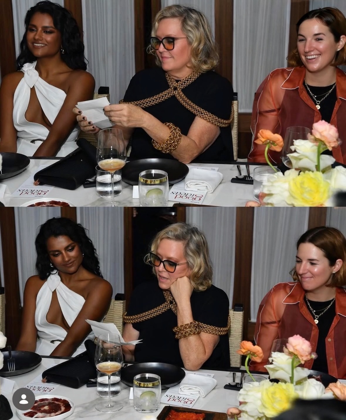 Molly Rogers wearing Free Maison hand-woven chainmail harness and bangle at The Devil Wears Prada 2 screenwriters dinner